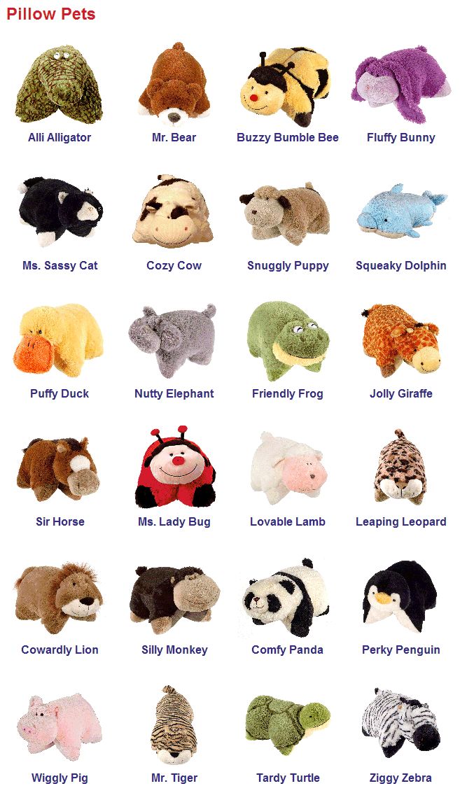 the stuffed animals are all different colors and sizes