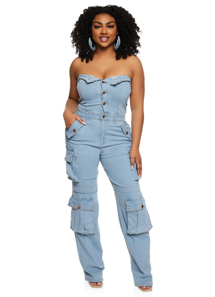 Daisy Strapless Cargo Denim Jumpsuit Festival Aesthetic, Weatherproof Boots, Plus Lingerie, Romper And Jacket, Rhinestone Shoes, Anorak Jacket, Denim Shoes, Cargo Pocket, Pink Camo