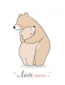 a mother bear hugging her baby in the arms, with love written on it's back