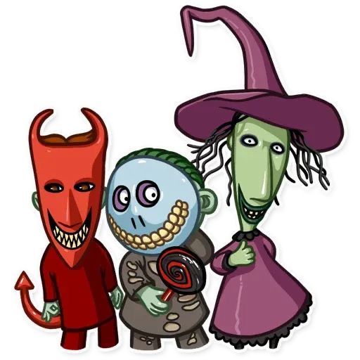 three cartoon characters dressed up in halloween costumes