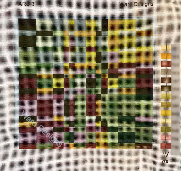 a cross stitch pattern with squares in different colors and sizes on the bottom half of it