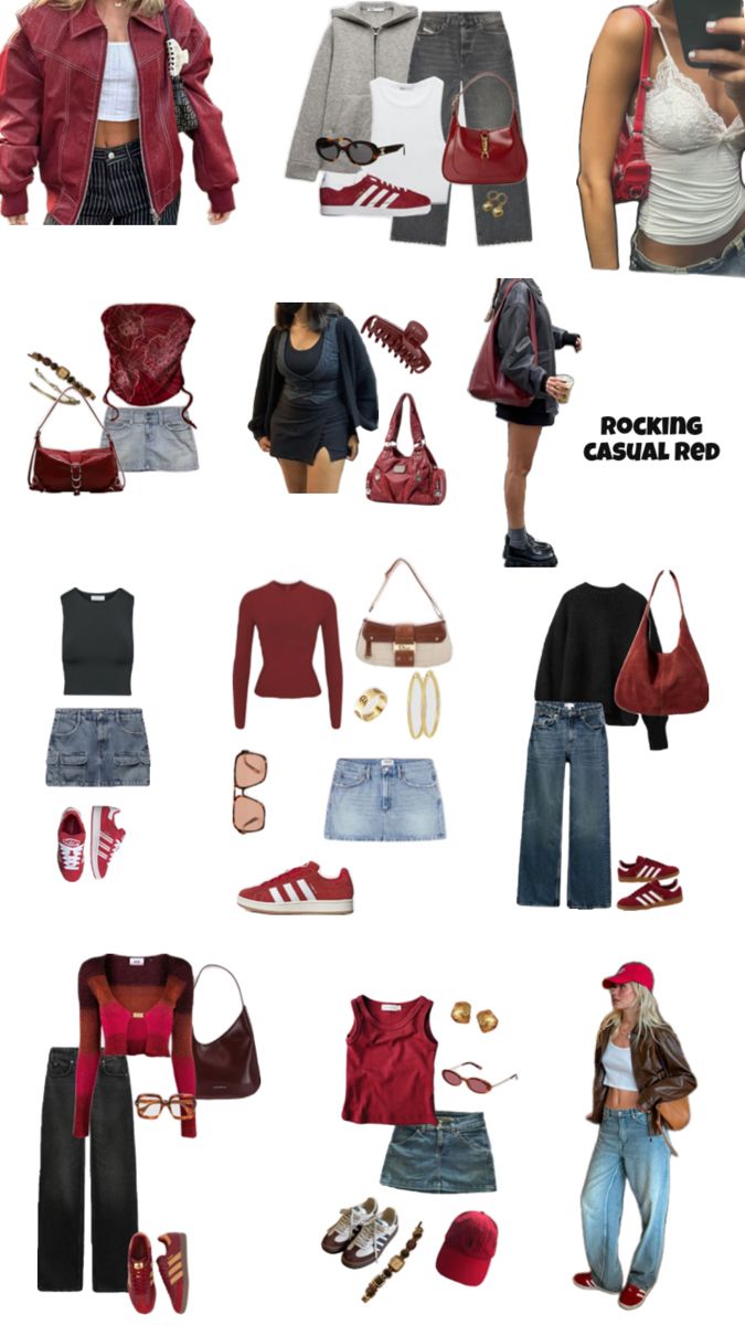 Red Hair Aesthetic Outfit, Sade Outfits Idea, Sade Aesthetic Outfit, Red Aesthetic Outfit, Red Hair Outfit Ideas, Cherry Red Outfit, Cherry Outfit Ideas, Pop Of Red Outfit, Red Ootd