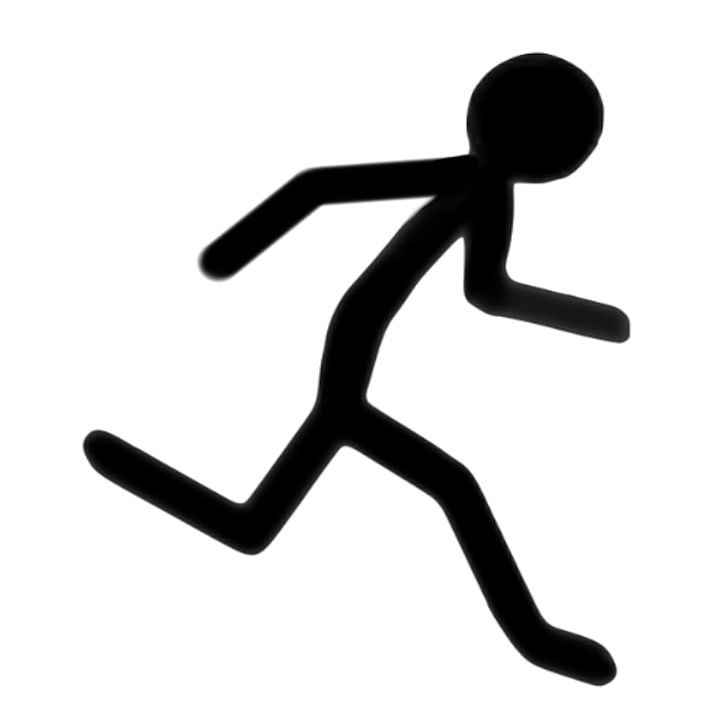 a black and white photo of a person running with one foot in the air, on a white background