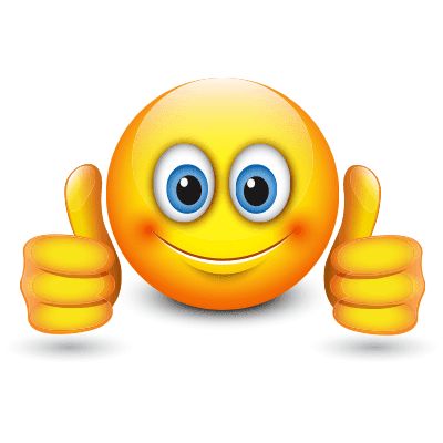 an emoticive smiley face with two thumbs up