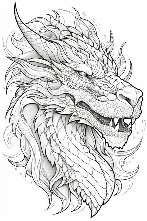 the head of a dragon with long hair and large fangs on it's face