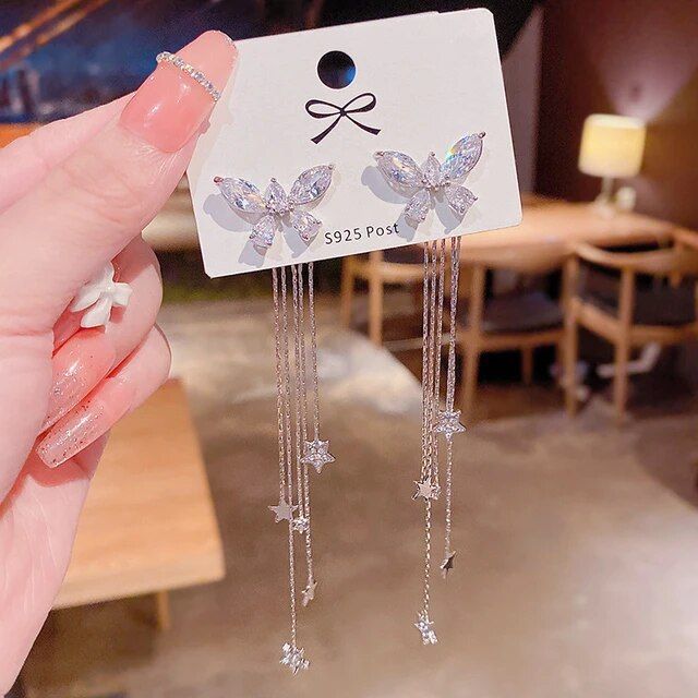 Butterfly Tassel Style Zircon Earrings | Long Butterfly Earrings Tassel - Long Tassel - Aliexpress Student Birthday Gifts, Student Birthdays, Trendy Bows, Butterfly Earring, Butterfly Wing Earrings, Korean Earrings, Romantic Holiday, Long Tassel Earrings, Light Earrings