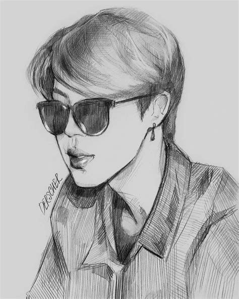 a pencil drawing of a person wearing sunglasses