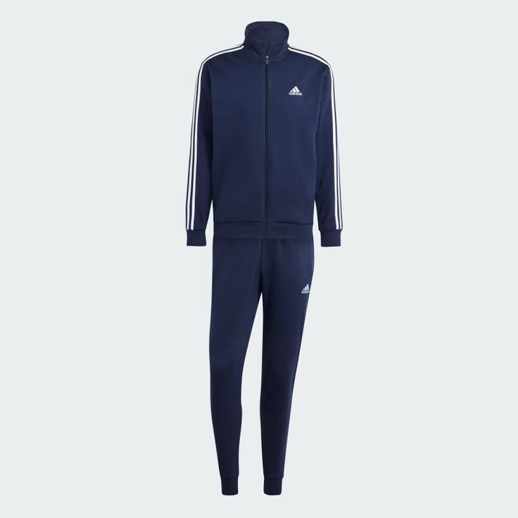 adidas Basic 3-Stripes Fleece Track Suit - Blue | Men's Lifestyle | adidas US Adidas Tracksuit, Adidas Fashion, Track Suit, Mens Lifestyle, Adidas Sportswear, Suit Separates, Blue Adidas, Adidas Online, Emporio Armani