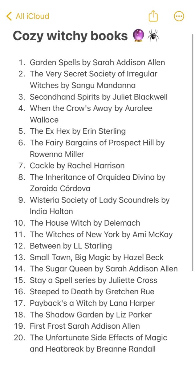 the book list for cozy witch books is shown in this screenshote screen shot