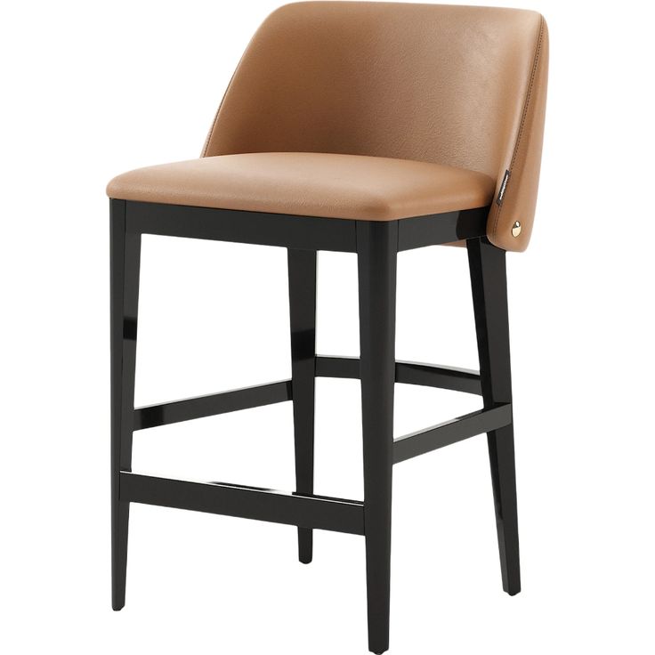 a brown leather bar stool with black frame and footrests on an isolated white background