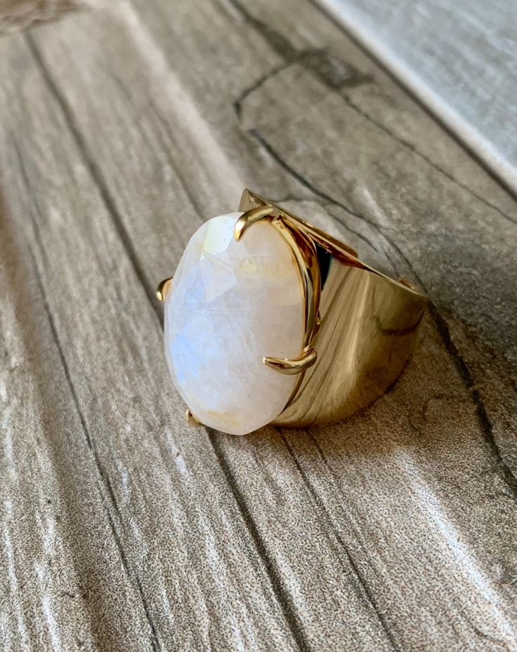 Gold dipped, adjustable, natural stone, open back. Iridescent. Modern Adjustable Moonstone Ring, Modern Adjustable Moonstone Gemstone Ring, Adjustable Moonstone Ring With Large Stone, Gold Cuff Ring, Gold Bar Ring, Gold Ring Price, Howlite Rings, Etsy Gold Ring, Luxury Rings