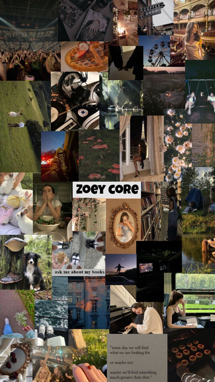 a collage of photos with the words zooy core written in black and white