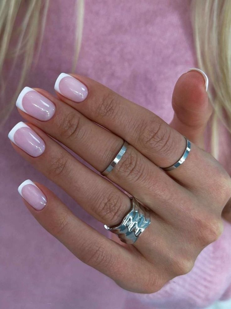 #pink nail designs
#pink nail ideas
#pink nail art Pink French Gel Manicure, French Tip Nails Ideas Short, Pink N White French Nails, Pink French Natural Nails, Pink Base With White French Tip, French Nails Square Medium, French Manicure With Pink Base, Pink White Tip Nails, Square French Nails Short