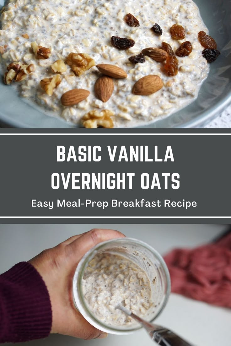 A bowl of vanilla overnight oats and a jar with basic overnight oats. Flax Seed Overnight Oats, Overnight Oats Healthy No Chia Seeds, Oatmeal And Chia Seeds Overnight Oats, Overnight Oats With Yogurt And Chia, Overnight Oats With Flax Seed, Chia Seed Overnight Oats, Oats Healthy Breakfast, Overnight Oats With Chia Seeds, Vanilla Overnight Oats