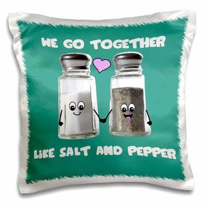 two salt and pepper shakers with the words we go together like salt and pepper