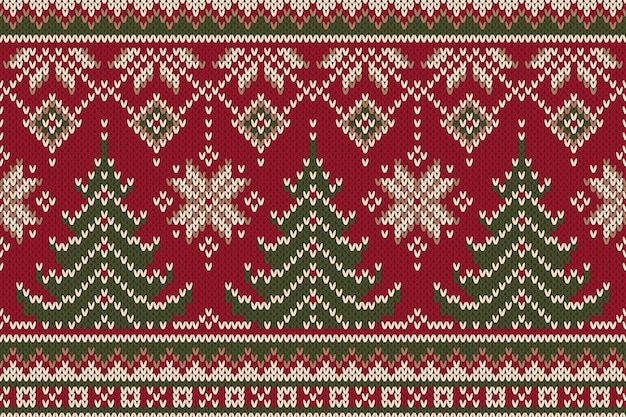 a red and green knitted pattern with trees