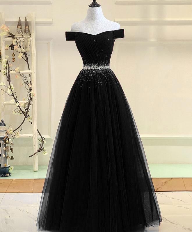 Cute Prom Dresses Black, Types Of Formal Dresses, Black Dress Formal Outfit, Black Gown Design, Black Formal Dress With Sleeves, Formal Black Dress Long, Formal Dresses Tulle, Black Party Gown, Black Dresses Formal