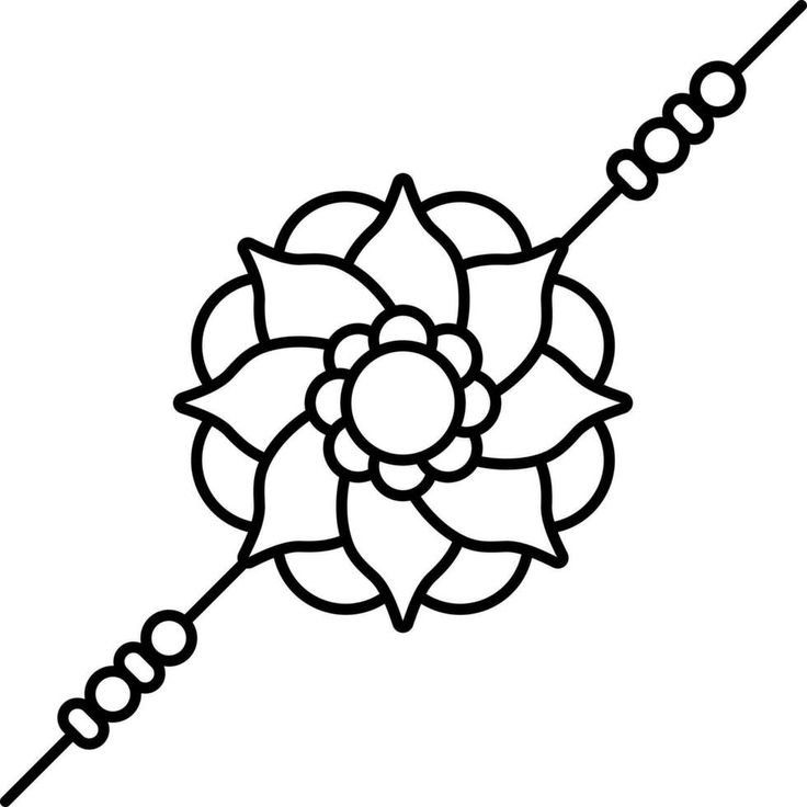 a black and white drawing of a flower on a stick with beads attached to it