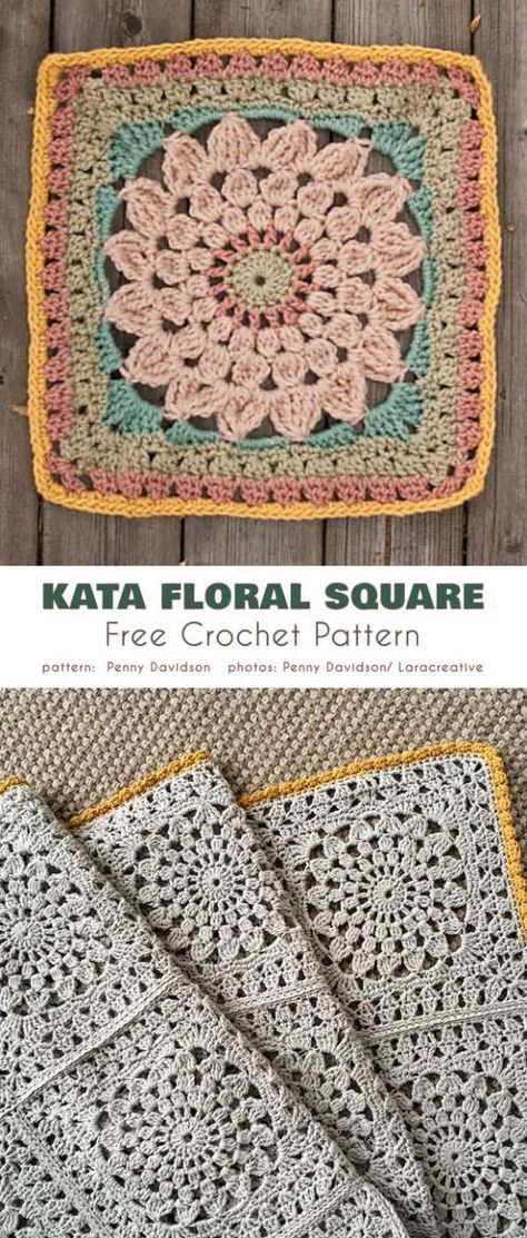 the crochet square is made with yarn and has four different colors to choose from