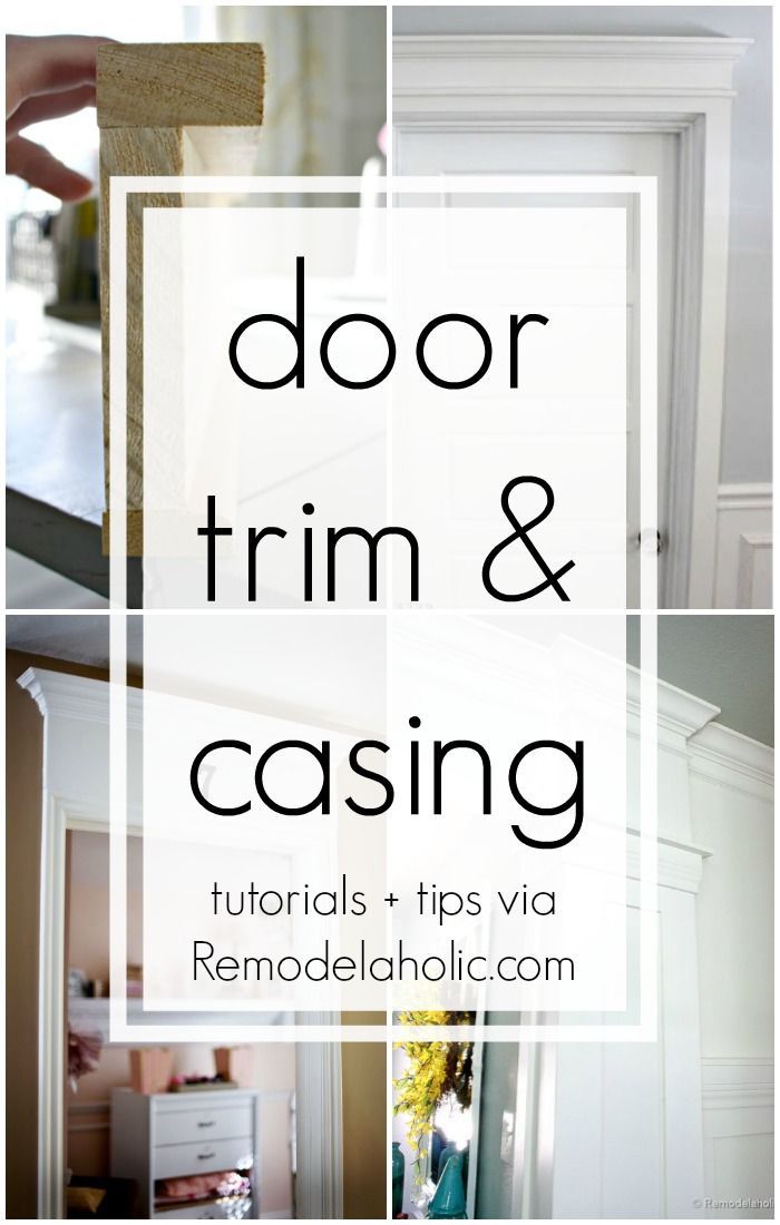 the words door trim and casing are overlaid with images of different types of doors