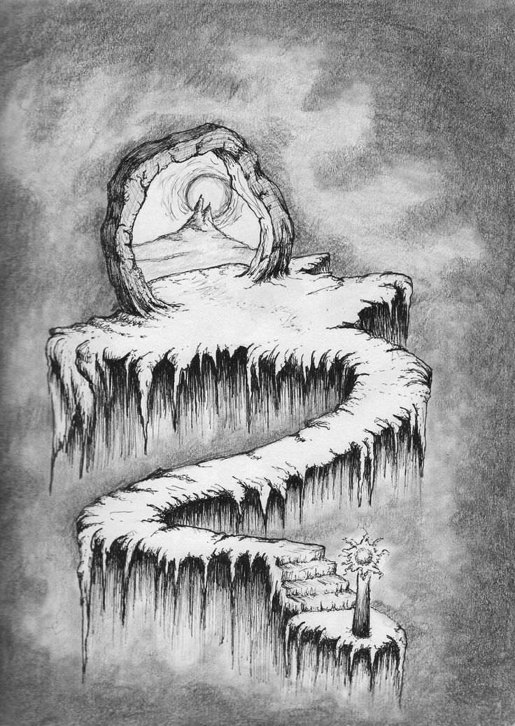 a drawing of a mountain with ice on it