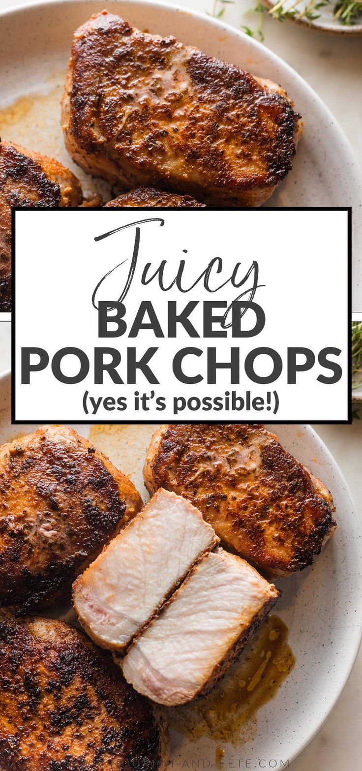 pork chops on a plate with text overlay