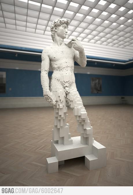 a statue made out of legos in a room