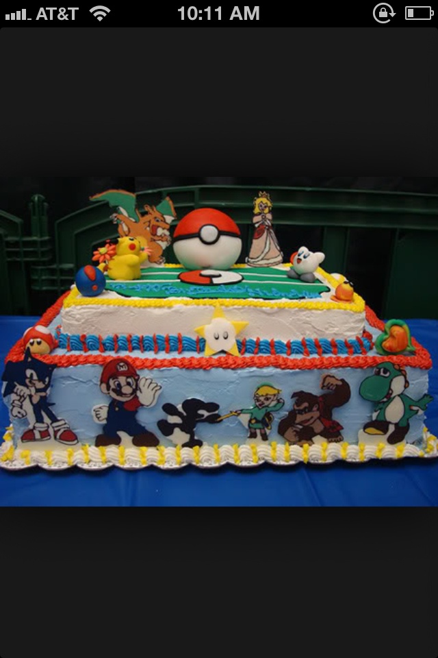 a pokemon themed birthday cake with all the characters on it's top tiers