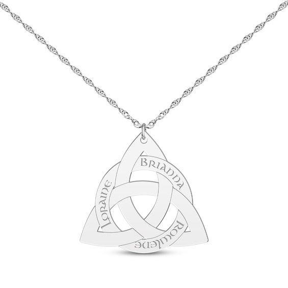 Family heritage runs deep in this personalized Celtic Triquetra necklace. Crafted in sterling silver Customize with the names of your choice The 16-inch rope chain with 2-inch extender secures with a spring ring clasp Celtic Triangle, Triquetra Necklace, Celtic Triquetra, Family Heritage, Accessories Jewelry Necklace, Rope Chain, Name Necklace, Spring Rings, Jewelry Accessories