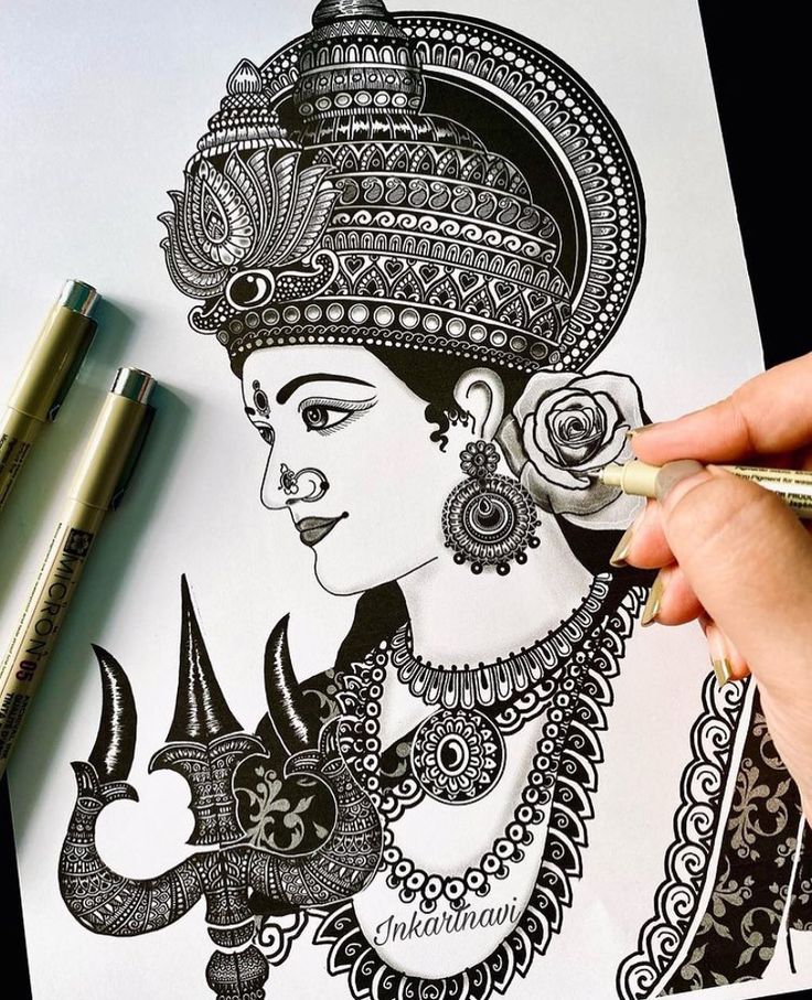 Gods Mandala Drawing, Durga Mata Mandala Art, Mandala God Drawing, Durga Sketch Pencil, Kaali Maa Painting, Mandala Art Of God, Creative Mandala Artwork, Durga Mata Sketch, Goddess Mandala Art