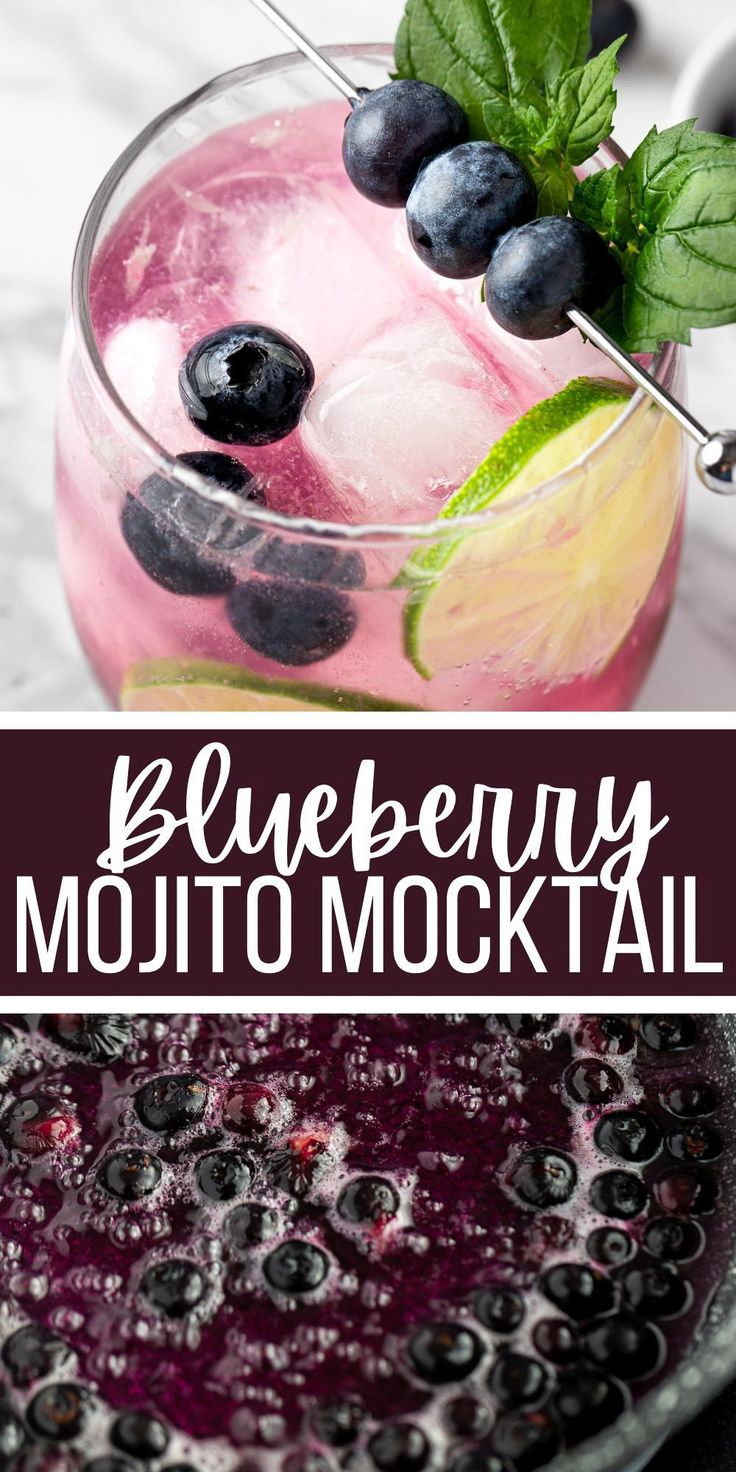 blueberry mojito mocko cocktail with mint garnish on the rim