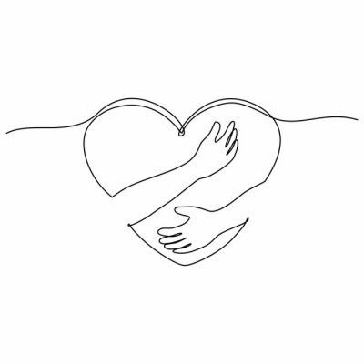 one line drawing of two hands holding a heart