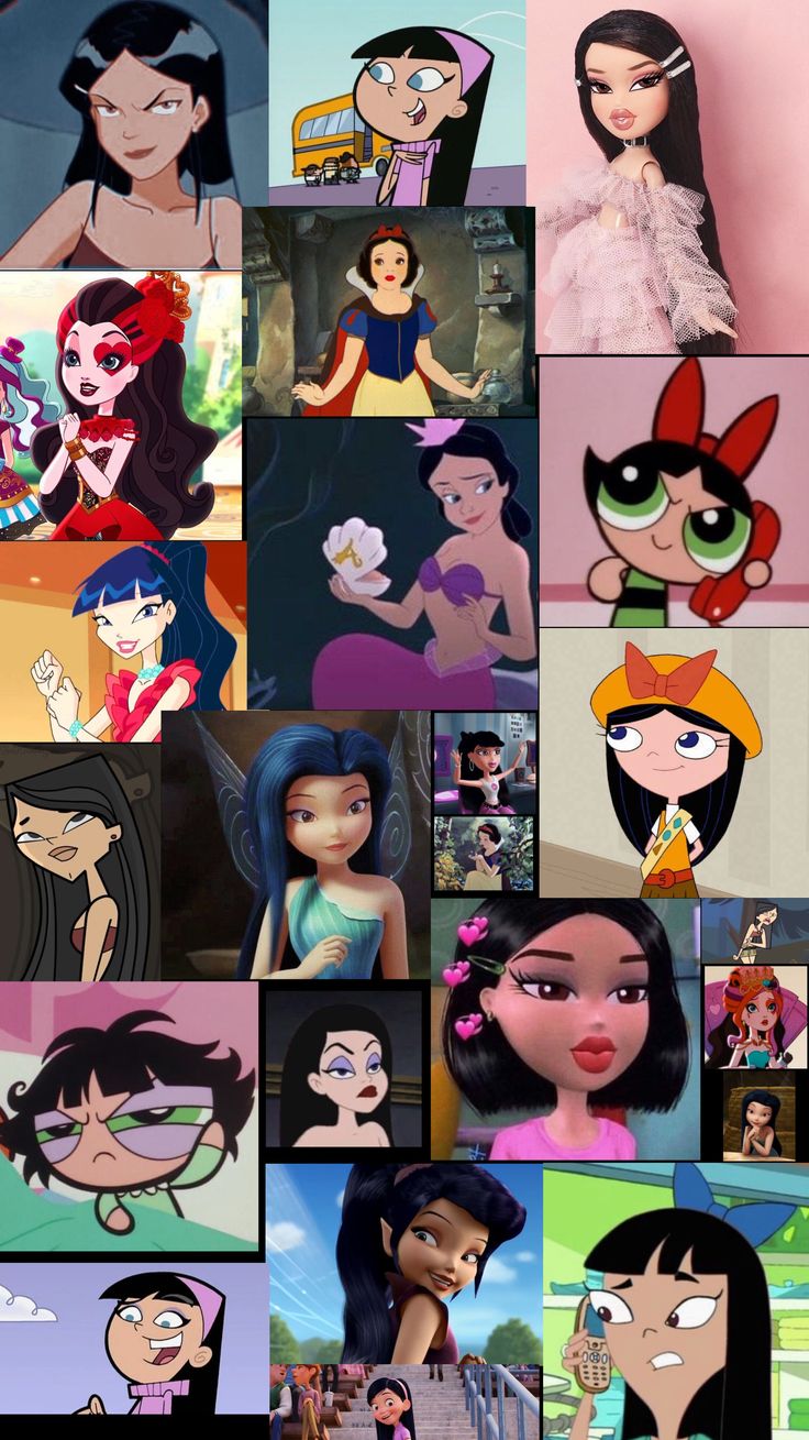 many different cartoon characters are shown together in this collage with the same character and their name