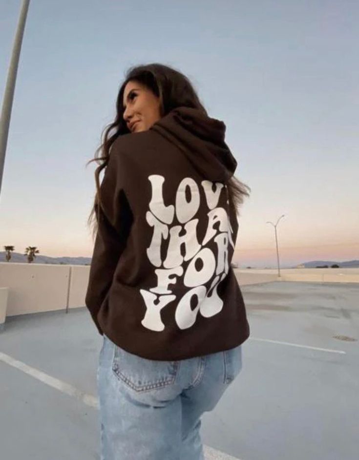 Hoodies For Teens, Positive Hoodie, Aesthetic Hoodies, Sweatshirt Aesthetic, Spring Hoodie, Brown Sweatshirt, Sorority Designs, Straight Clothes, Trendy Hoodies