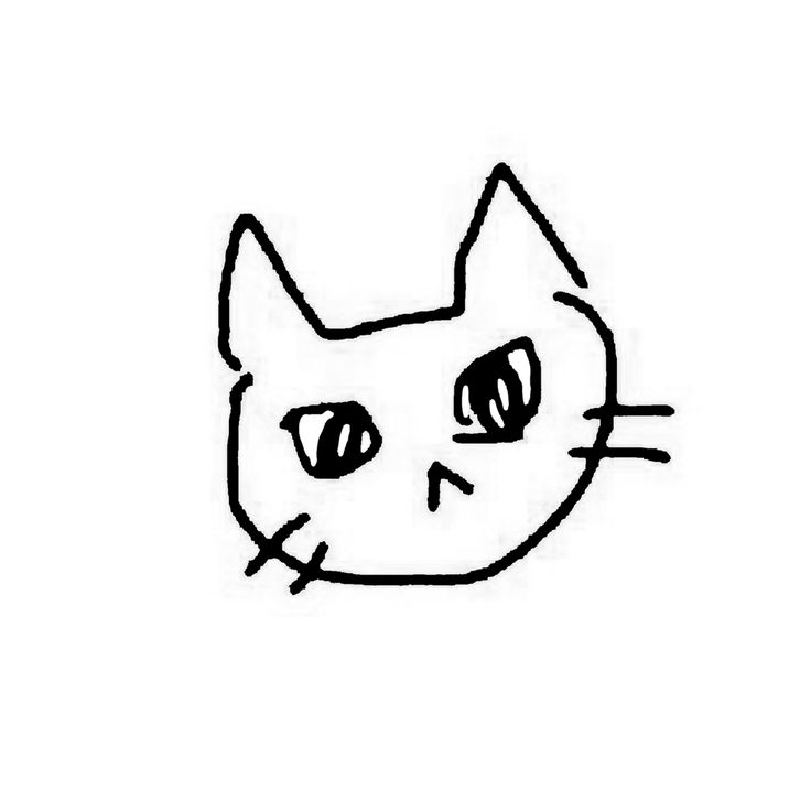 a black and white drawing of a cat's face