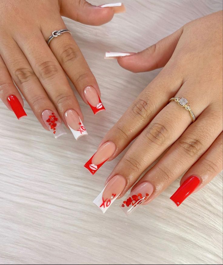 Cute Red Acrylic Nails, Valentines Red Nails, Neutral Nails Acrylic, Orange Acrylic Nails, Red Nail Art Designs, Vday Nails, Medium Nails, Girly Pop, Red Acrylic Nails