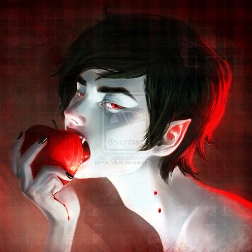 a woman eating an apple with blood on her face and eye makeup sticker in red