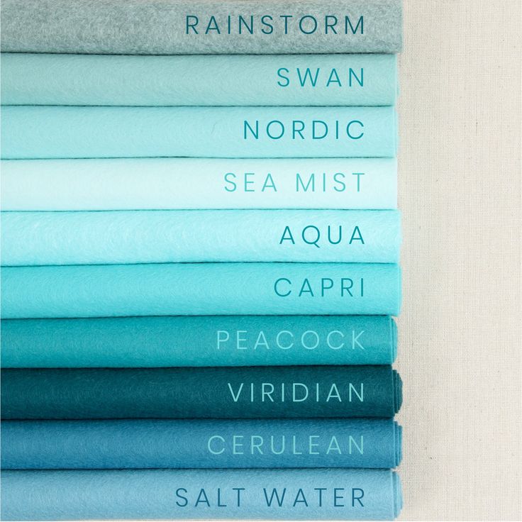 a stack of blue and green sheets with the names of different types of sheets on them