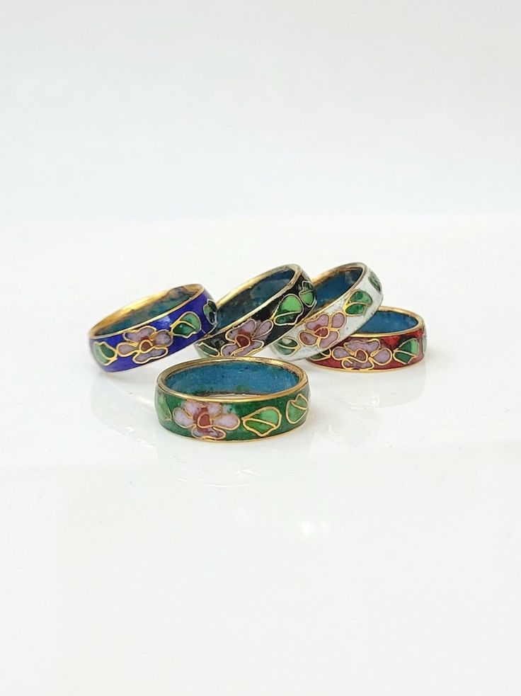 Chinese Cloisonné Floral Design Rings Set of 5 - Etsy List Inspiration, Cloisonne Jewelry, Dope Jewelry, Sketchbook Art, Funky Jewelry, Jewelry Lookbook, Rings Set, Girly Jewelry, Dream Jewelry