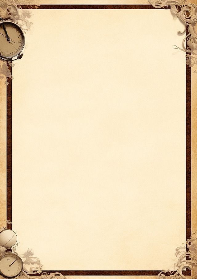 an old - fashioned frame with clocks and scrolls on parchment paper, as well as a blank space for the text