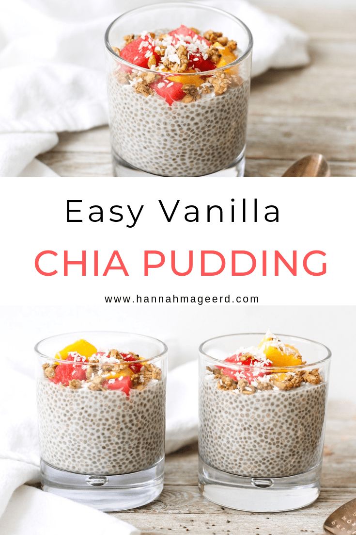 chia pudding with fruit and nuts in glass bowls