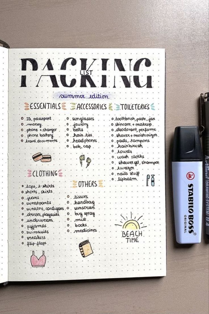 Trouvez facilement de l'inspiration pour décorer et personnalisre votre bullet journalJe vous donne rendez-vous sur le blog avec un tas d'idées autour de la thématique des vacancesInspirations d'illustrationsde listesde trackerset plus encore Packing List Drawing, Packing List Journal Page, Packing List Bujo, Bulletin Journal Page Ideas, Aesthetic Things To Draw In Sketchbook, Count Down Ideas Events, Bujo Packing List, Bulit Journal Ideas, Packing List Bullet Journal