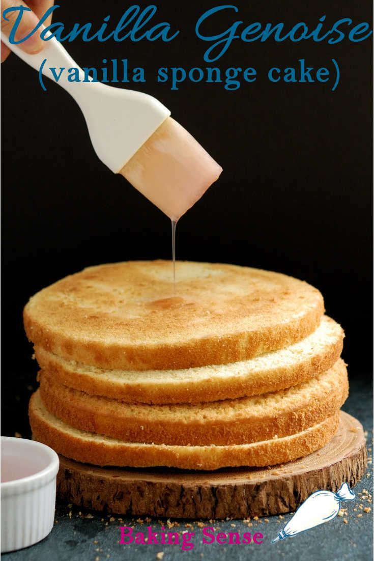 vanilla sponge cake is being drizzled with icing