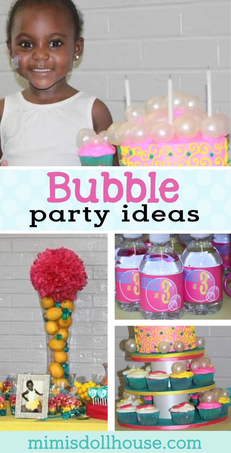 Bubble Party: Journee's Bubbly at 3.  Today I have a sweet Bubble Party to share.  This fun and bright bubble party was styled by Esha for her sweet little three year old princess, Journee. Be sure to check out all of our Bubble Party Ideas. via @mimisdollhouse Bubble Party Ideas, Bubble Party Theme, Bubble Birthday Party, Popping Bubbles, Fun Party Ideas, Bubble Party Favors, Bubble Birthday Parties, Diy Party Crafts, Bubble Birthday