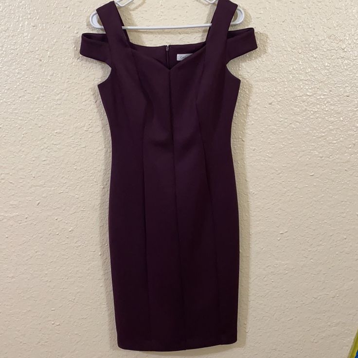 Beautiful Dark Purple Dress. Perfect For Weddings Or Formal Occasions. Zip Back. Cold Shoulder. Never Worn. Formal Lined Sheath Mini Dress, Formal Sheath Mini Dress Lined, Calvin Klein Fitted Midi Dress For Date Night, Fitted Calvin Klein Midi Dress For Date Night, Purple Sheath Mini Dress For Formal Occasions, Calvin Klein Sheath Midi Dress For Formal Occasions, Calvin Klein Lined Dresses For Party, Calvin Klein Sheath Dress For Formal Occasions, Calvin Klein Lined Party Dress