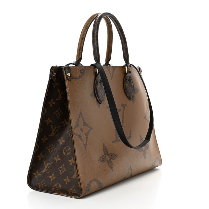 This is an authentic LOUIS VUITTON Reverse Monogram Giant Onthego MM. This limited edition tote features oversized and smaller versions of the classic Louis Vuitton monogram printed in brown on coated canvas. The bag features rolled top handles and long shoulder straps that can be tucked away inside the bag, accented with polished gold tone hardware. The top is open to a spacious red fabric interior with zipper and patch pockets. Onthego Mm, Louis Vuitton Monogram Bag, Louis Vuitton Totes, Louis Vuitton Damier Azur, Monogram Bag, Monogram Prints, Weekender Tote, Louis Vuitton Shoulder Bag, Red Fabric