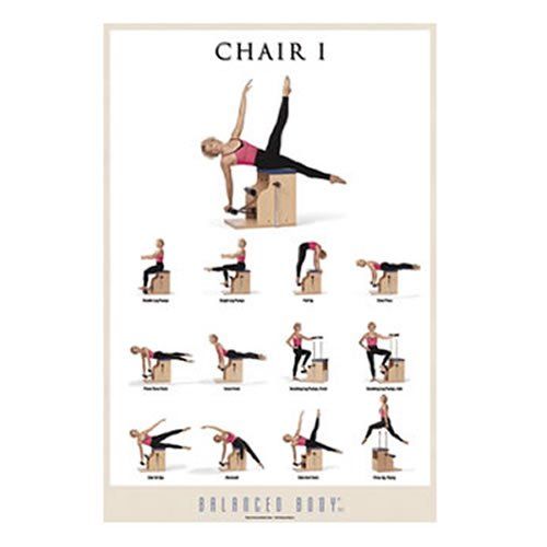 a woman doing yoga poses on blocks with the words chair 1 above her and below it