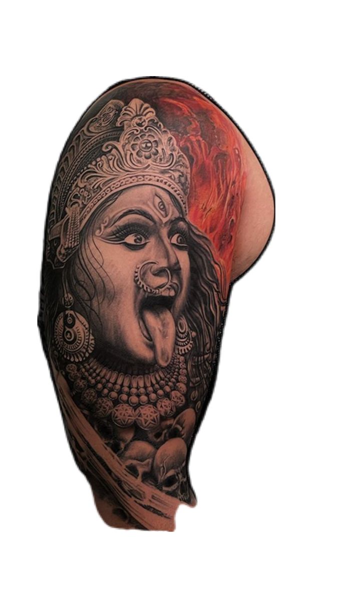 a man's head with tattoos on it and an image of a woman sticking out her tongue