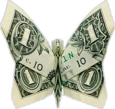 an origami butterfly made out of one dollar bill