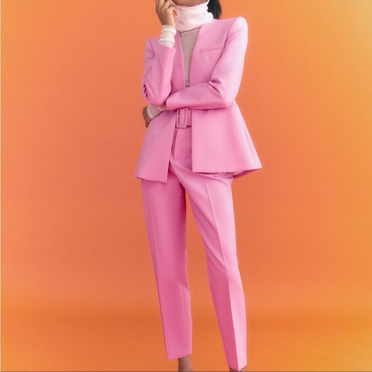 Nwt! Zara Fitted Blazer Zara Fitted Spring Suits, Spring Zara Fitted Suits, Spring Fitted Zara Suits, Zara Spring Suit For Work, Zara Suits For Spring Workwear, Tailored Pink Outerwear For Office, Zara Spring Office Blazer, Zara Spring Workwear Pantsuit, Zara Fitted Pantsuit For Spring